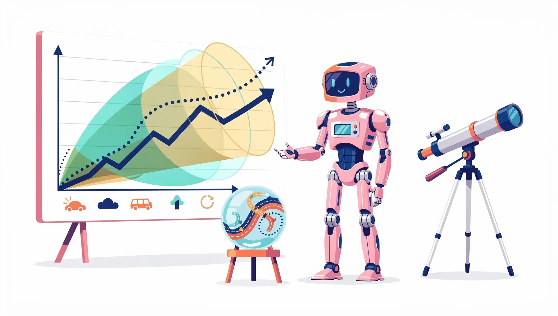 Illustration of SEO forecasting tools projecting traffic with confidence ranges
